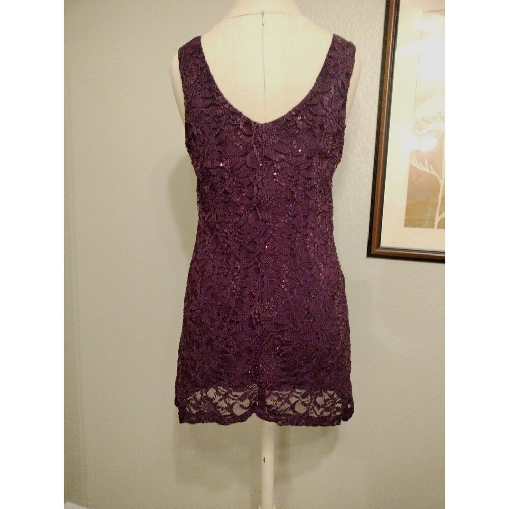 Ursula of Switzerland Sz 10 Sequined Lace Mini Dress Purple Vtg USA Sleeveless - Picture 3 of 9